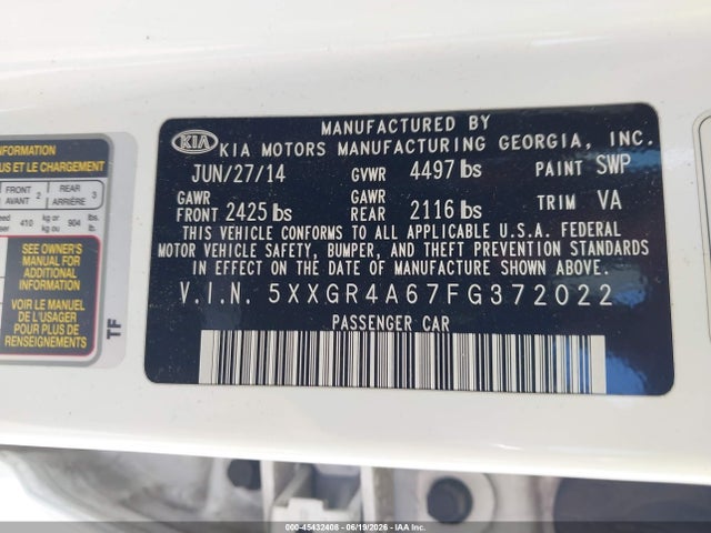 Aukcja sprzedaży 2015 Kia Optima Sx Turbo, vin: 5XXGR4A67FG372022, numer aukcji: 45432408
