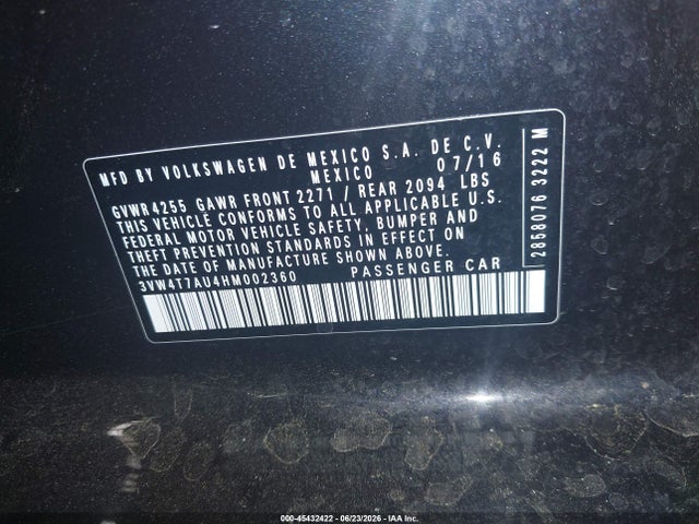 Aukcja sprzedaży 2017 Volkswagen Golf Gti S 4-door, vin: 3VW4T7AU4HM002360, numer aukcji: 45432422