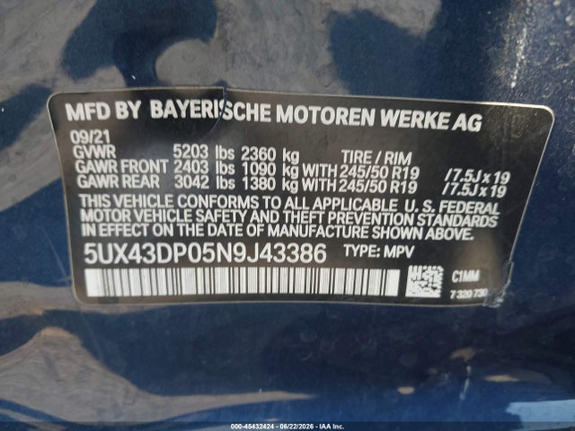 BMW X3 Sdrive30i 2022 5UX43DP05N9J43386 Image 9