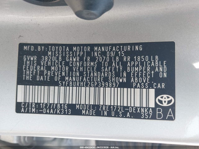 Toyota COROLLA LE 2016 5YFBURHE2GP399897 Image 9