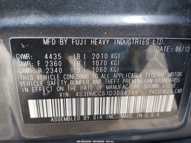 Aukcja sprzedaży 2013 Subaru Legacy 2.5i Premium, vin: 4S3BMCC61D3004349, numer aukcji: 45432435
