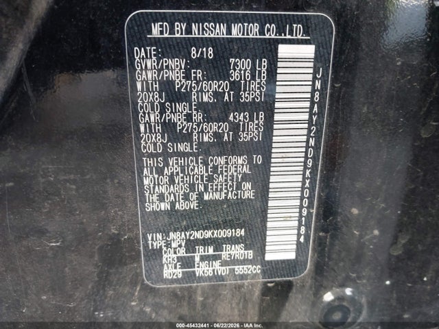 Nissan Armada Sl 2019 JN8AY2ND9KX009184 Image 9
