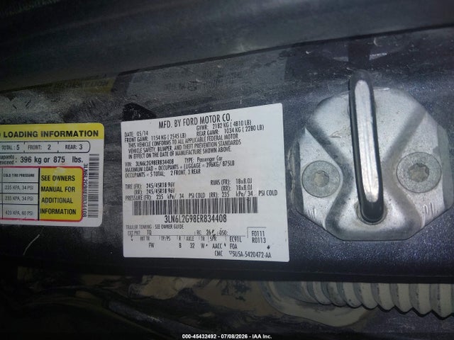 Продаж на аукціоні авто 2014 Lincoln Mkz, vin: 3LN6L2G98ER834408, номер лоту: 45432492