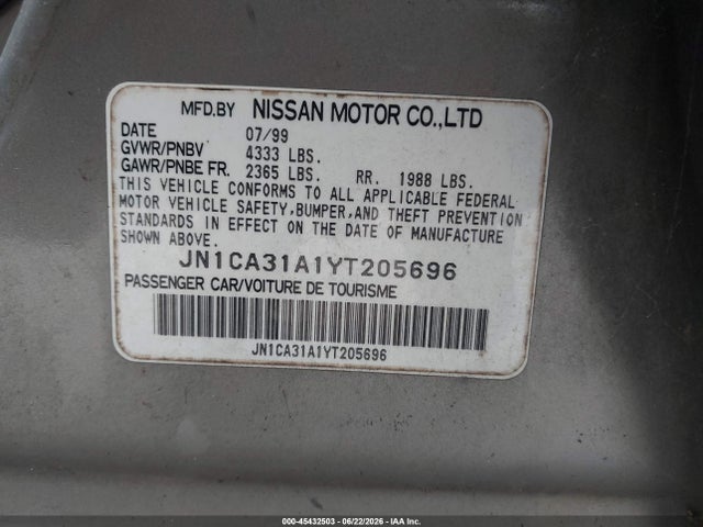 Aukcja sprzedaży 2000 Nissan Maxima Gle/gxe/se, vin: JN1CA31A1YT205696, numer aukcji: 45432503