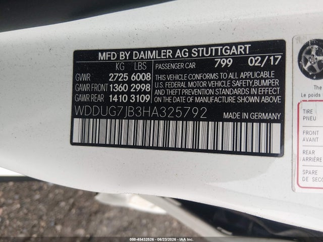 Продаж на аукціоні авто 2017 Mercedes-benz Amg S 63 4matic, vin: WDDUG7JB3HA325792, номер лоту: 45432526