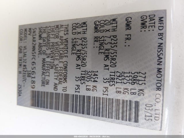 Nissan Pathfinder Platinum 2015 5N1AR2MN5FC656189 Image 9