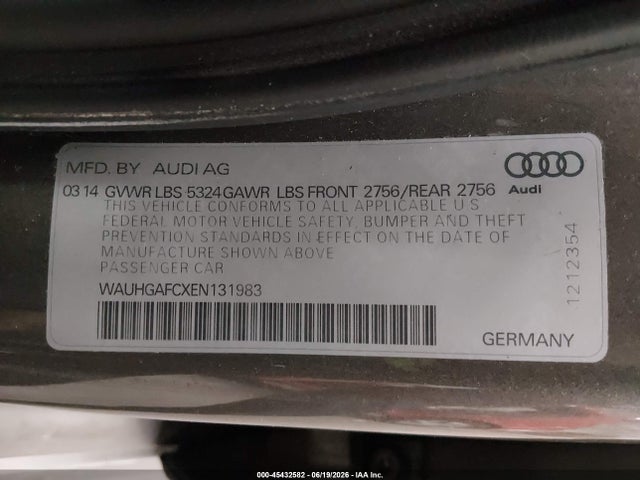 Aukcja sprzedaży 2014 Audi A6 3.0t Premium Plus, vin: WAUHGAFCXEN131983, numer aukcji: 45432582