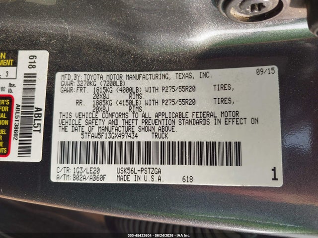 5TFAW5F13GX497434 Toyota Tundra Platinum 5.7l V8