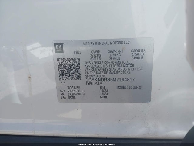 Продажа на аукционе авто 2021 Cadillac Xt5 Awd Premium Luxury, vin: 1GYKNDRS5MZ194817, номер лота: 45432612