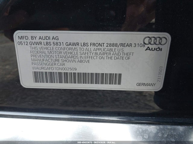 Aukcja sprzedaży 2013 Audi A8 L 3.0t, vin: WAURGAFD1DN002509, numer aukcji: 45432670