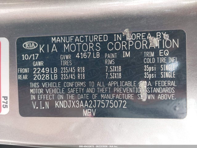 Продажа на аукционе авто 2018 Kia Soul !, vin: KNDJX3AA2J7575072, номер лота: 45432675