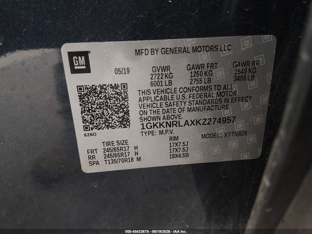 GMC Acadia Sle-1 2019 1GKKNRLAXKZ274957 Image 9