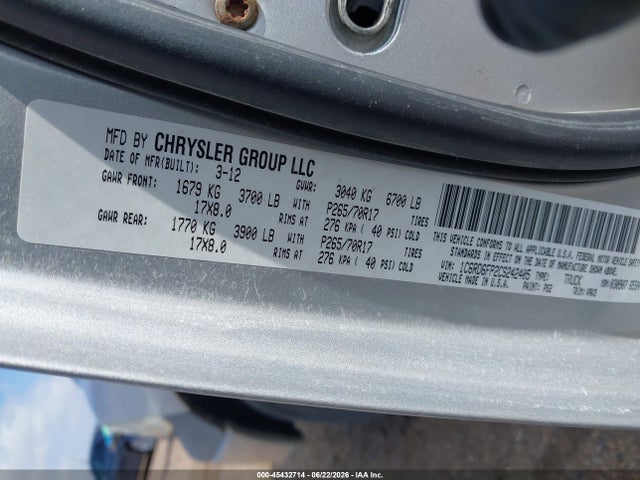 45432714 :رقم المزاد ، 1C6RD6FP2CS242405 vin ، 2012 Ram 1500 Tradesman مزاد بيع