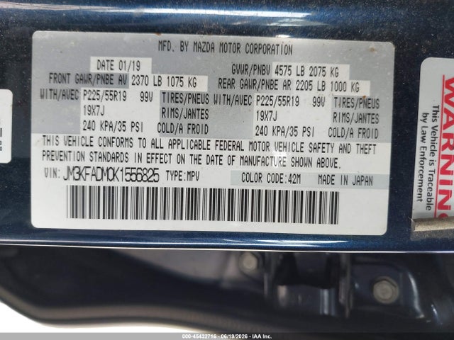 45432716 :رقم المزاد ، JM3KFADM0K1556825 vin ، 2019 Mazda Cx-5 Grand Touring مزاد بيع