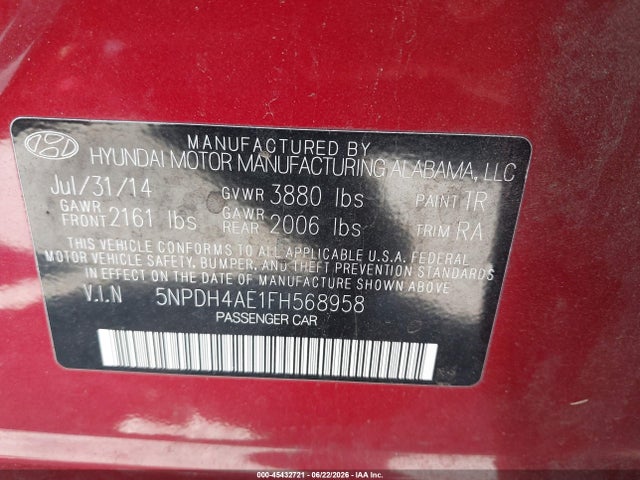 Hyundai ELANTRA SE 2015 5NPDH4AE1FH568958 Image 9
