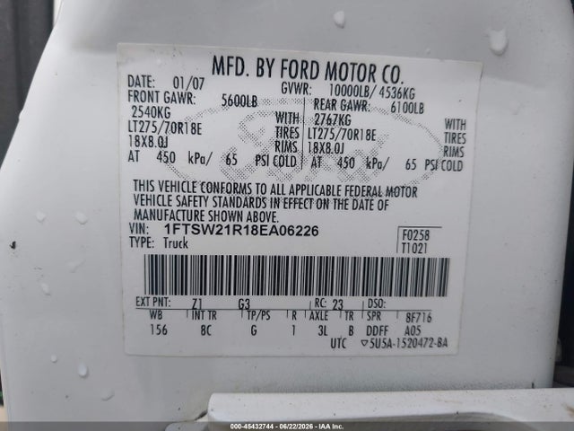 Продаж на аукціоні авто 2008 Ford F-250 Fx4/harley-davidson/king Ranch/lariat/xl/xlt, vin: 1FTSW21R18EA06226, номер лоту: 45432744