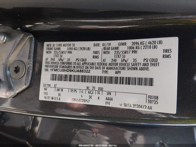Ford ESCAPE SEL 2019 1FMCU0HD9KUA88322 Image 9