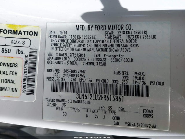 Продажа на аукционе авто 2015 Lincoln Mkz Hybrid, vin: 3LN6L2LU2FR615861, номер лота: 45432767