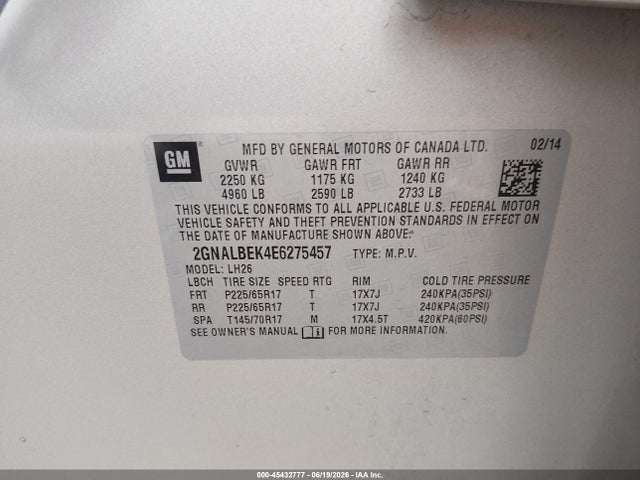 Chevrolet EQUINOX LT 2014 2GNALBEK4E6275457 Image 9