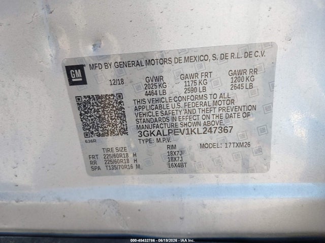 Продажа на аукционе авто 2019 Gmc Terrain Slt, vin: 3GKALPEV1KL247367, номер лота: 45432786