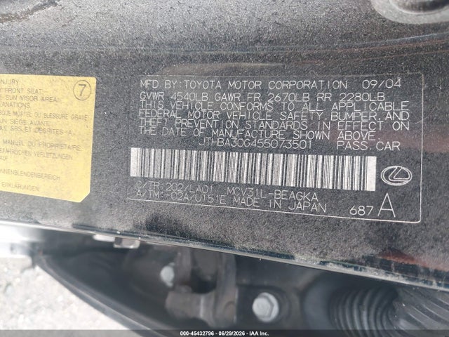 45432796 :رقم المزاد ، JTHBA30G455073501 vin ، 2005 Lexus Es 330 مزاد بيع