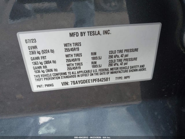 Продажа на аукционе авто 2023 Tesla Model Y Awd/long Range Dual Motor All-wheel Drive, vin: 7SAYGDEE1PF842581, номер лота: 45432832