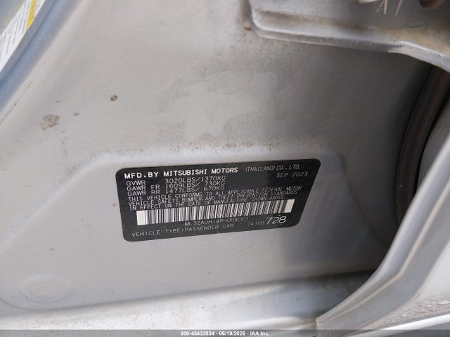 Aukcja sprzedaży 2024 Mitsubishi Mirage Es, vin: ML32AUHJ4RH004001, numer aukcji: 45432834