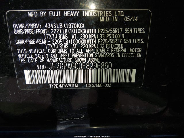 Aukcja sprzedaży 2014 Subaru Xv Crosstrek 2.0i Limited, vin: JF2GPAGC0E8296860, numer aukcji: 45432841