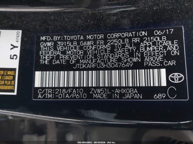Toyota Prius Three 2017 JTDKARFU3H3047649 Image 9