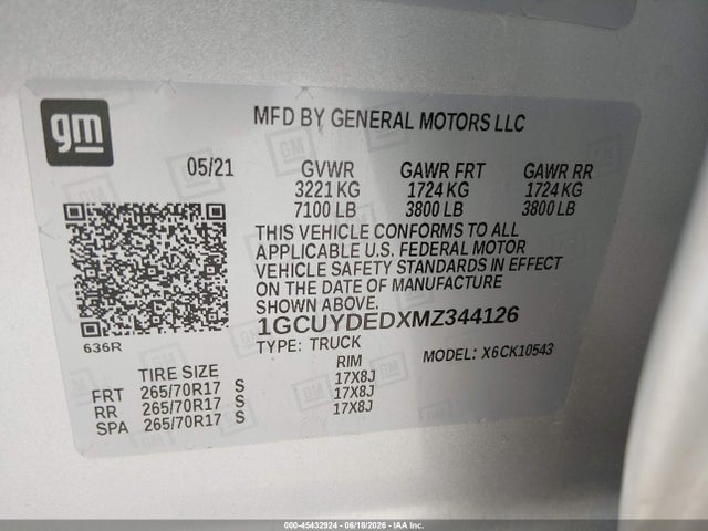 1GCUYDEDXMZ344126 Chevrolet Silverado 1500 4wd Short Bed Lt