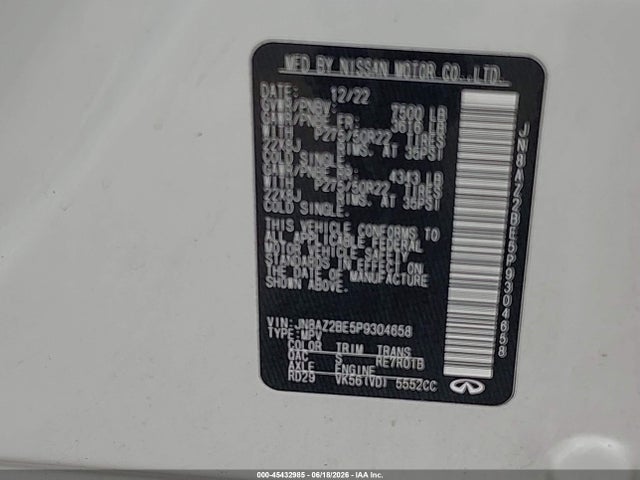 Продаж на аукціоні авто 2023 Infiniti Qx80 Sensory Awd, vin: JN8AZ2BE5P9304658, номер лоту: 45432985