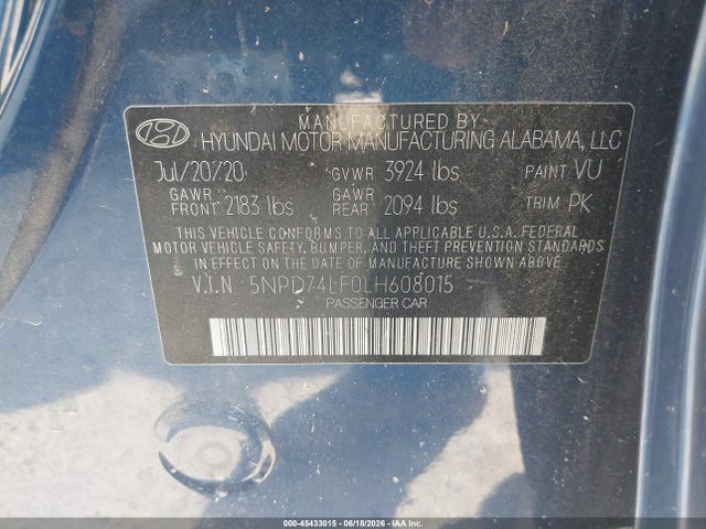 Hyundai ELANTRA SE 2020 5NPD74LF0LH608015 Image 9