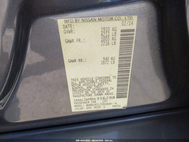 Nissan Altima 2.5 S 2014 1N4AL3AP8EN356298 Image 9