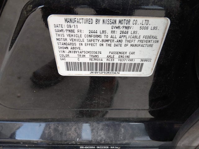 Aukcja sprzedaży 2012 Infiniti M37, vin: JN1BY1AP5CM333474, numer aukcji: 45433054