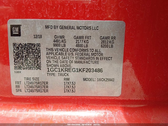 Chevrolet Silverado 2500hd Wt 2019 1GC1KREG1KF203486 Image 9