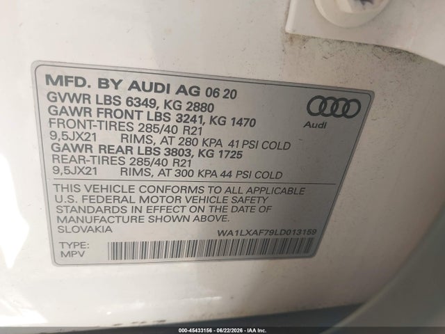 45433156 :رقم المزاد ، WA1LXAF79LD013159 vin ، 2020 Audi Q7 Premium Plus 55 Tfsi Quattro Tiptronic مزاد بيع