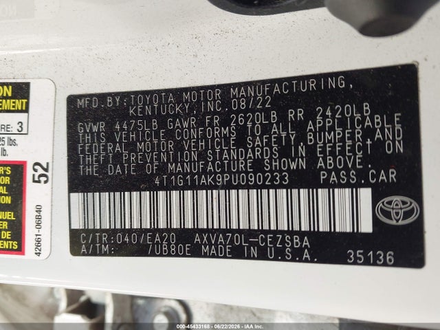 4T1G11AK9PU090233 Toyota CAMRY SE