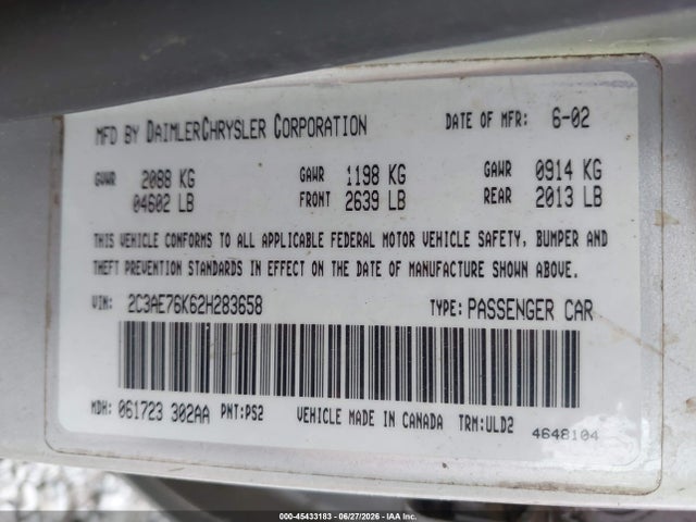 Продажа на аукционе авто 2002 Chrysler 300m Special Edition, vin: 2C3AE76K62H283658, номер лота: 45433183