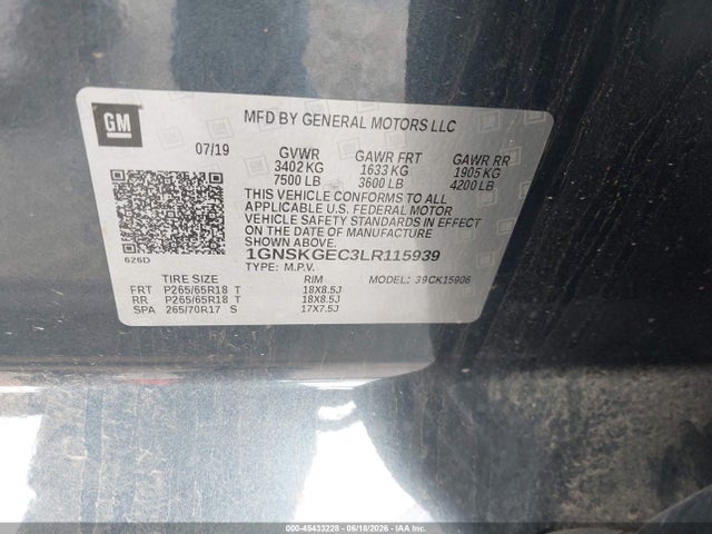 1GNSKGEC3LR115939 Chevrolet Suburban 4wd Ls