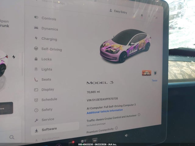 45433230 :رقم المزاد ، 5YJ3E1EAXPF570735 vin ، 2023 Tesla Model 3 Rear-wheel Drive مزاد بيع