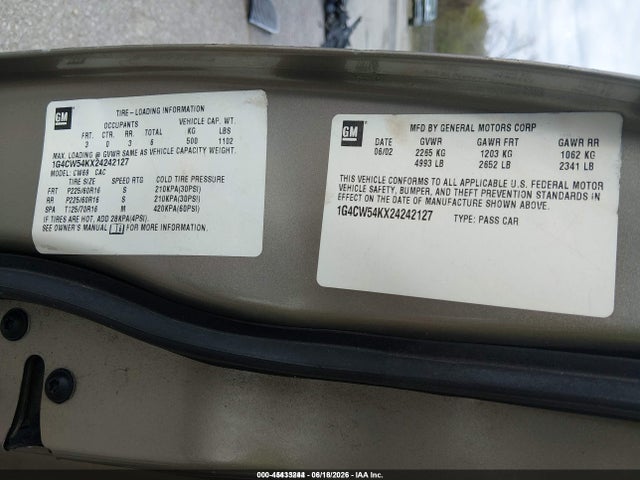 Продаж на аукціоні авто 2002 Buick Park Avenue, vin: 1G4CW54KX24242127, номер лоту: 45433244