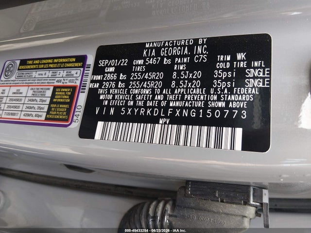 2022 Kia Sorento X-line Sx Prestige მანქანა იყიდება აუქციონზე, vin: 5XYRKDLFXNG150773, აუქციონის ნომერი: 45433254