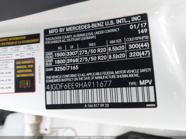 4JGDF6EE9HA911677 Mercedes-Benz Gls 450 4matic