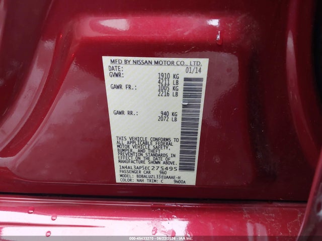 Aukcja sprzedaży 2014 Nissan Altima 2.5 Sv, vin: 1N4AL3AP5EC275495, numer aukcji: 45433270