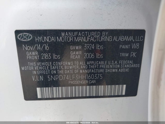 Hyundai ELANTRA SE 2017 5NPD74LF3HH160375 Image 9