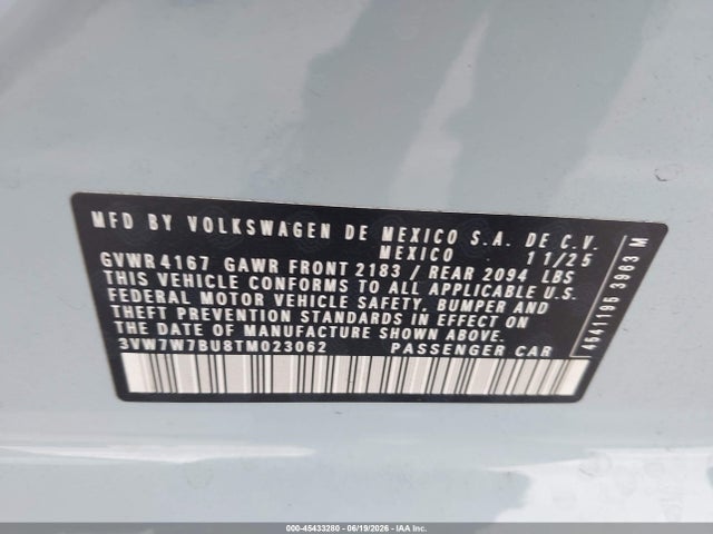 45433280 :رقم المزاد ، 3VW7W7BU8TM023062 vin ، 2026 Volkswagen Jetta Se مزاد بيع