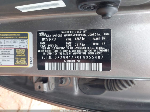 Продаж на аукціоні авто 2015 Kia Optima Lx, vin: 5XXGM4A70FG355487, номер лоту: 45433313