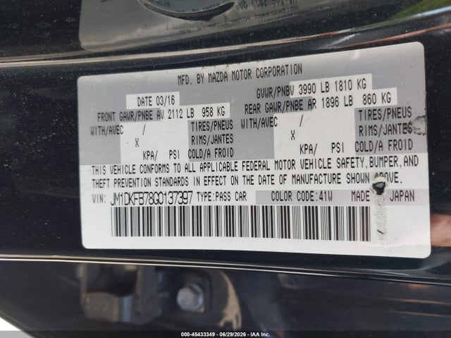 45433349 :رقم المزاد ، JM1DKFB78G0137397 vin ، 2016 Mazda Cx-3 Sport مزاد بيع