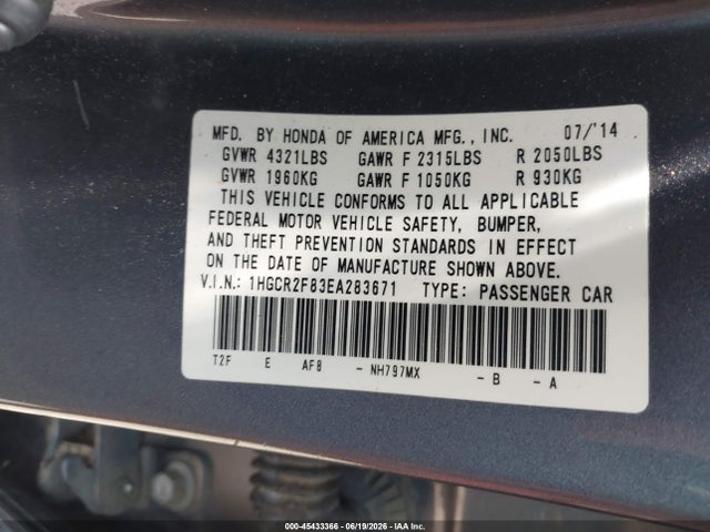 Honda Accord Ex-l 2014 1HGCR2F83EA283671 Image 9