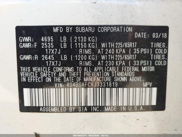 Subaru Outback 2.5i Premium 2018 4S4BSAFCXJ3331819 Image 9